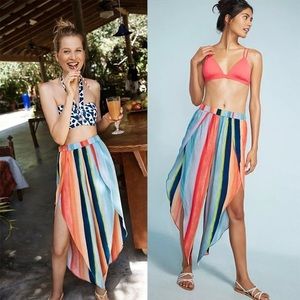 Carla Weeks for Anthropologie Watercolor Striped Wide Legs Split Leg Pants